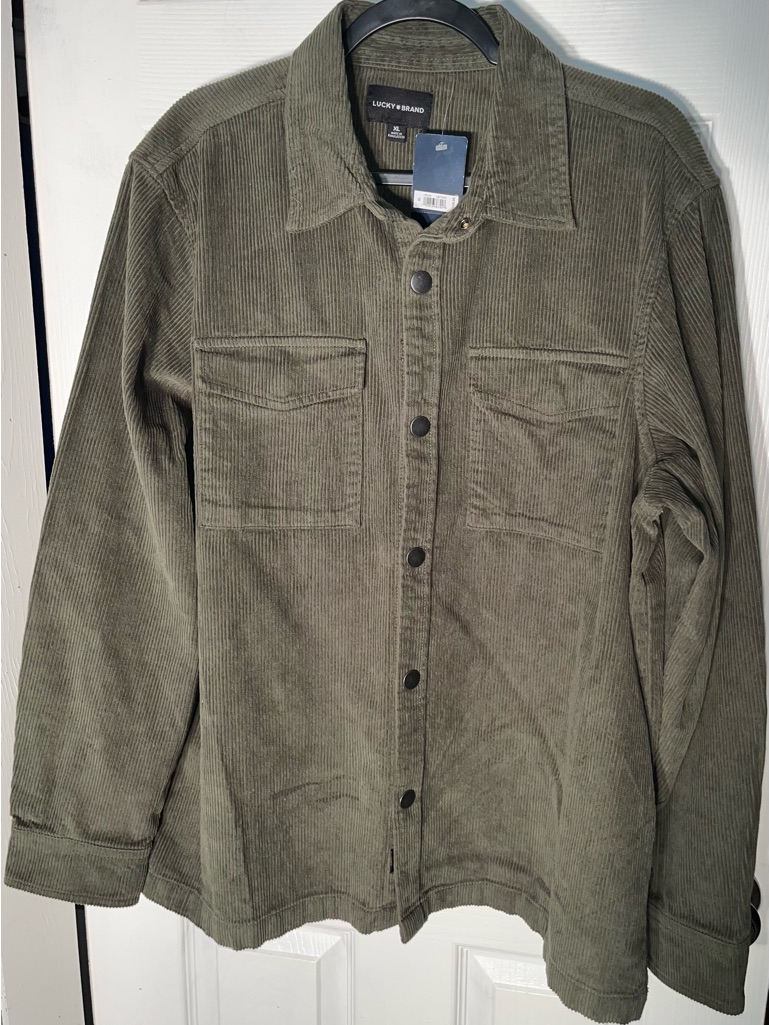 109 Lucky Brand Mens Corduroy Snap Button Shirt Jacket Size Xl Green Shacket